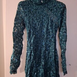 Elegant Teal Lace  Sequin Dress